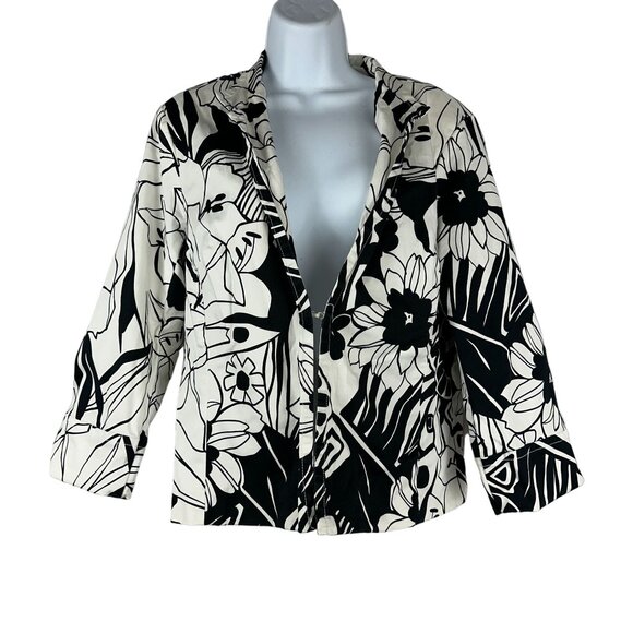 Erin London Women's Floral Black & White Blazer Jacket Size L - Picture 1 of 7